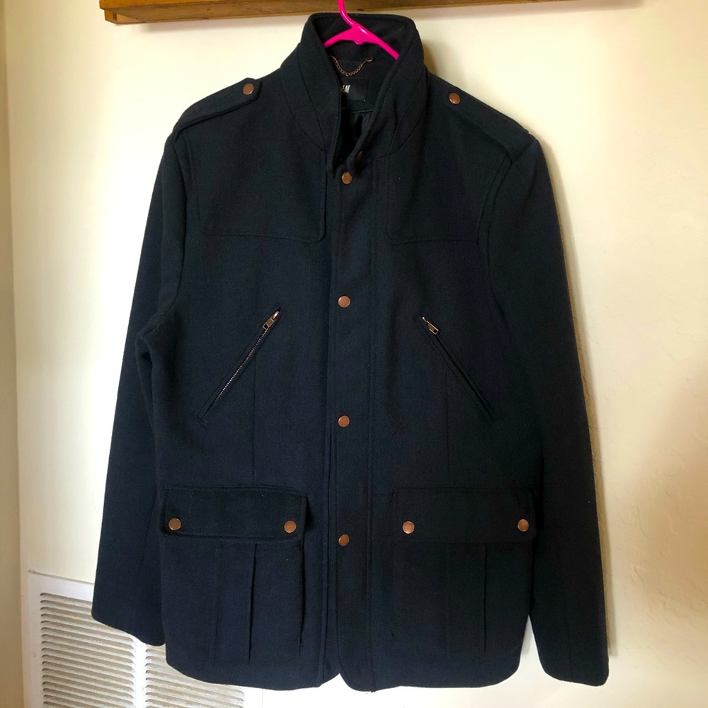 H&M Pea Coat - Navy Blue - Size: US 44R